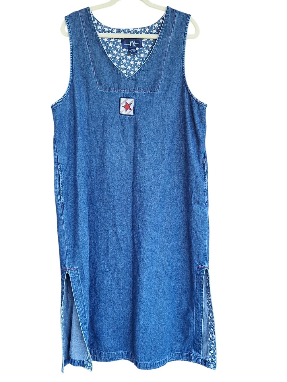 Vintage 90s Denim Overall Jumper Dress Modest Granny Cottage Mom Teacher Cotton
